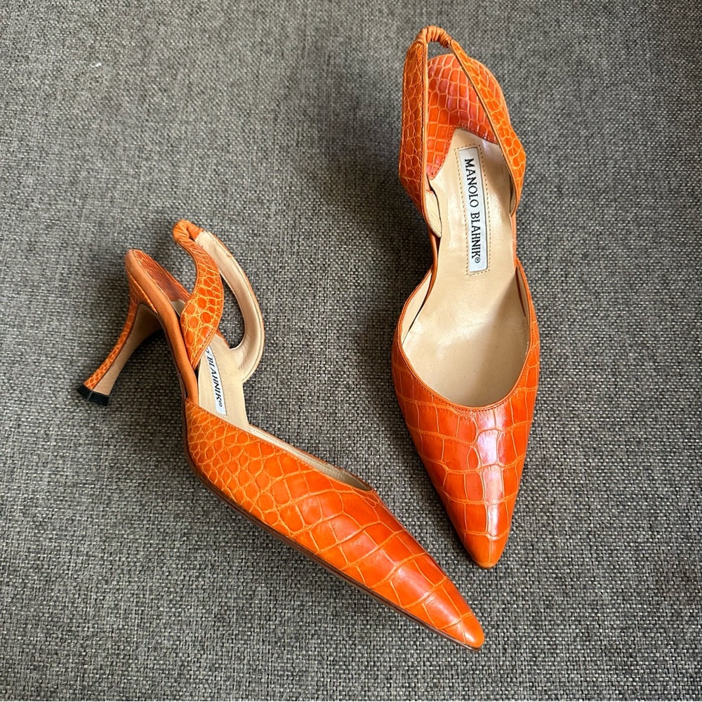 Vintage Manolo Blahnik orange crocodile heels